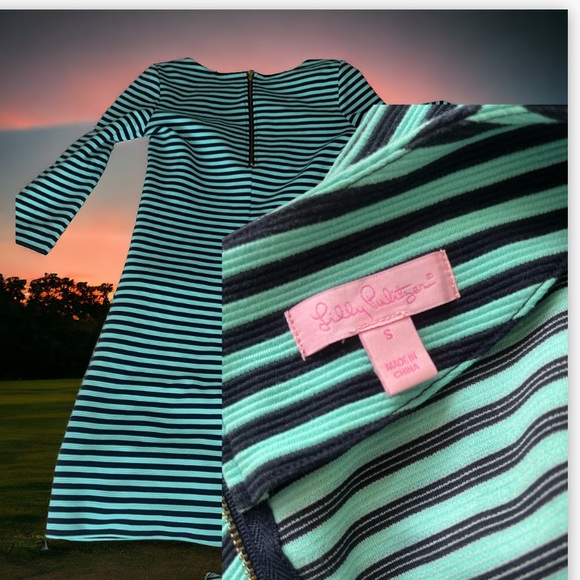 Lilly Pulitzer Charlene Navy Green Striped Dress - Picture 2 of 3